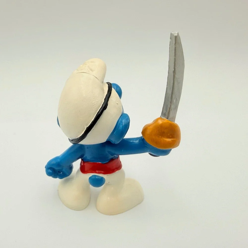Vintage by Bully West Germany Peyo Pirate Smurf Figure with Sword Eye Patch PVC
